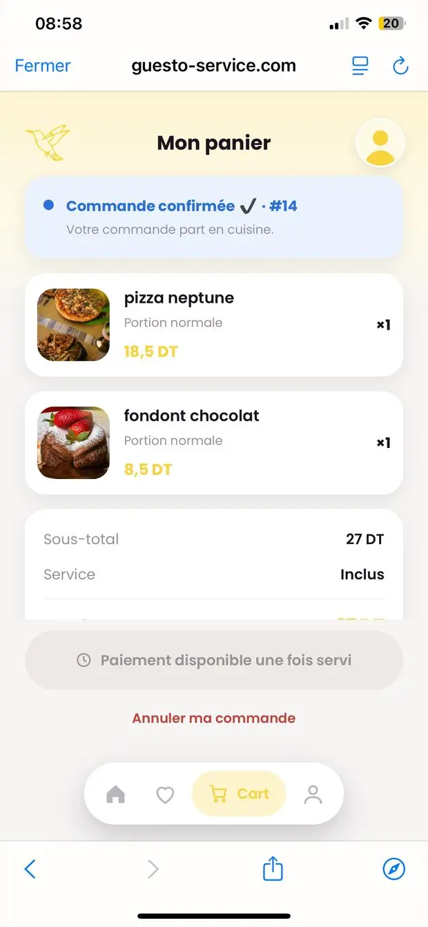 Application client Guesto — La commande confirmée