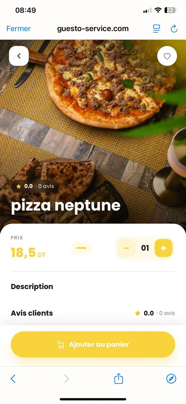 Application client Guesto — La fiche d'un plat