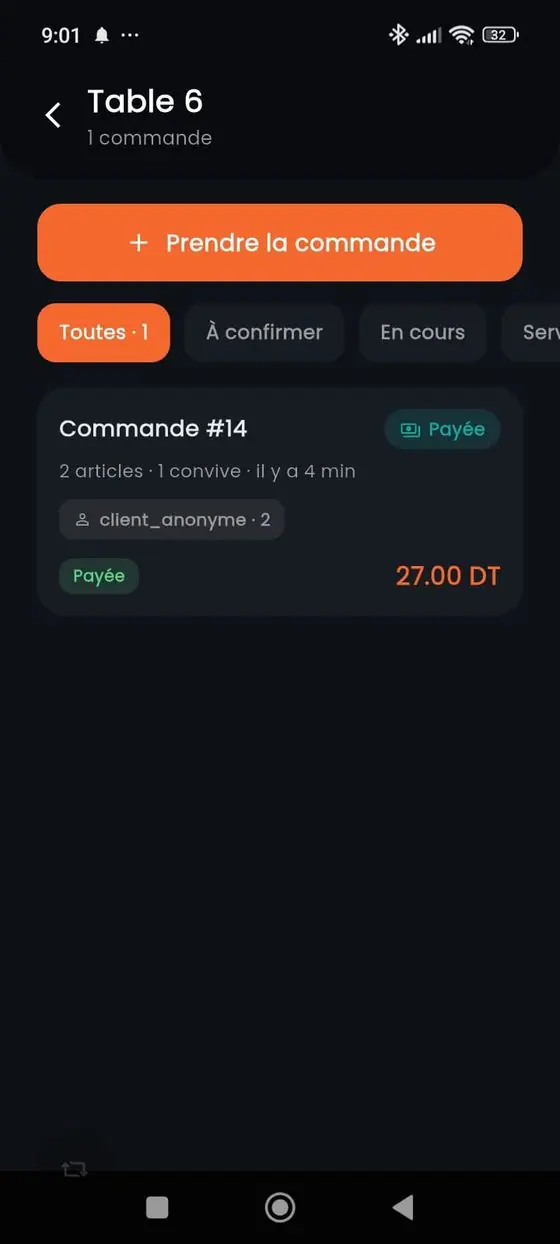Application serveur — commandes encaissées et statistiques
